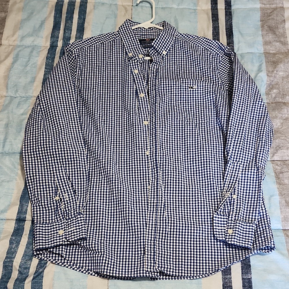 Vineyard Vines Men's Blue Checkered Shirt Large